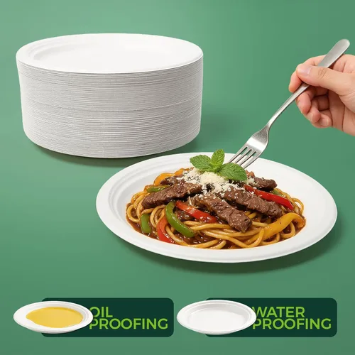 Vista 6 de Platos 100% compostables, 125 platos desechables de alta resistencia de 10 pulgadas hechos de bagazo, ecológicos y sostenibles
