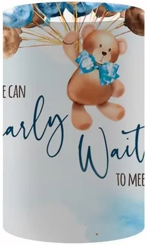 Vista 7 de We Can Bearly Wait to Meet You Baby Shower - Telón de fondo redondo para tema de oso de peluche, niño, azul pastel, marrón, baby shower, fondo