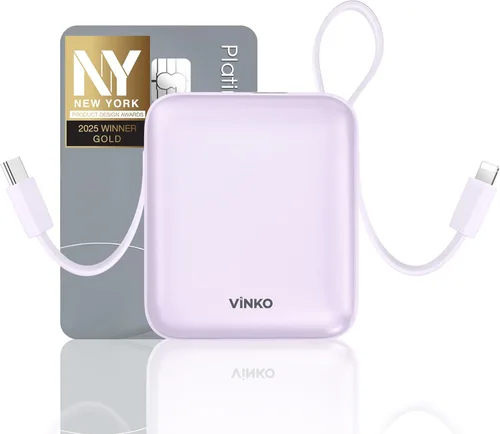 Vista 10 de VINKO Cargador Portátil con Cable Incorporado, 10000mAh 22.5W Carga Rápida Banco de Batería USB C, Banco de Energía para Teléfono Celular para Azul