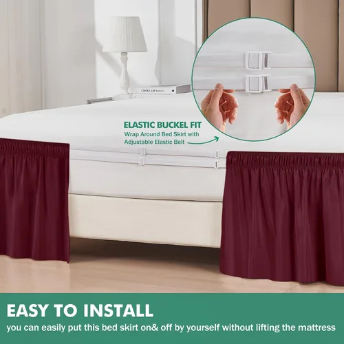 Vista 37 de Biscaynebay Faldas de cama envolventes con esquinas divididas para camas Twin/Twin XL de 15 pulgadas de caída, volantes de polvo elásticos Negro