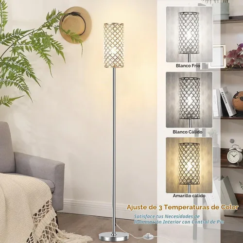 Vista 2 de Lámparas de pie de cristal – Moderna lámpara de pie plateada con 3 bombillas LED CCT para decoración elegante del hogar, sala de estar y dormitorio