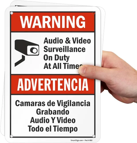 Vista 9 de SmartSign Paquete de 2 señales "Advertencia: Vigilancia de Audio y Video en Servicio en Todo Momento" Bilingüe - 7" x 10", Aluminio Metalizado