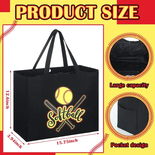 Vista 2 de Hillban 2 piezas de softbol bolsa de maquillaje de softbol bolsa de lona casual de gran tamaño bolsa de cosméticos bolsa grande deportes mamá bolsa