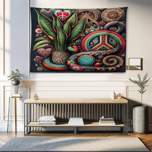 Vista 84 de Ambesonne Tapiz de hongos, atmósfera psicodélica, escena astral estrellada con motivos orientales trippy, decoración de tela para colgar en la pared