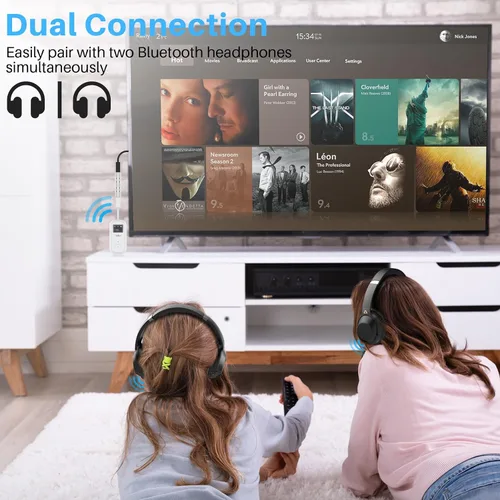 Vista 5 de 1Mii SafeFly Dual Adaptador Bluetooth 5.3 Transmisor Bluetooth con pantalla para auriculares inalámbricos, transmisor de audio inalámbrico Uso