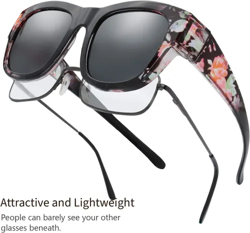 Vista 3 de The Fresh - Lentes de sol polarizados, de alta definición y envolventes para uso sobre anteojos - Estuche de piel para anteojos