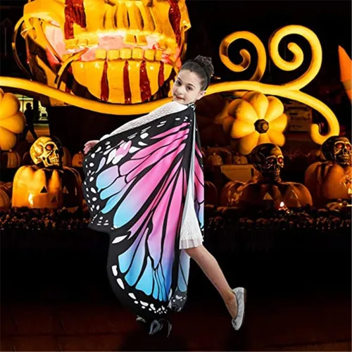 Vista 5 de Alas de mariposa para niñas y niños disfraz de Halloween chal de hadas festival vestido fiesta