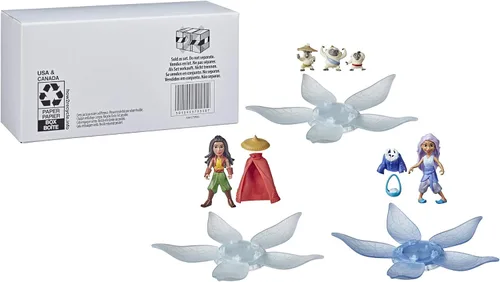 Vista 2 de Disney Princess Raya y el último dragón sorpresa caja ciega paquete de 3, 3 muñecas y 6 accesorios, juguete para niños de 3 años en adelante