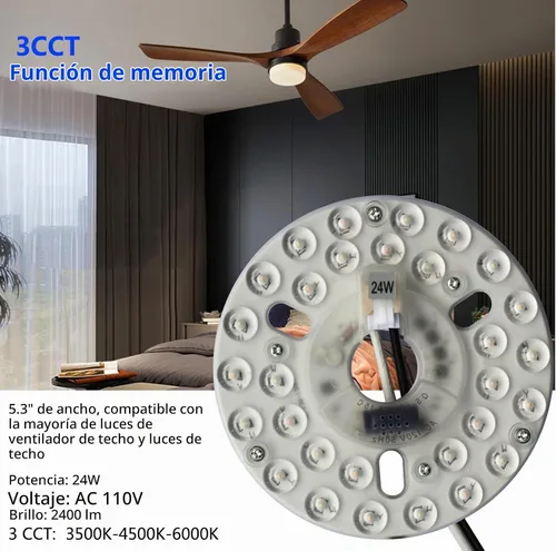 Vista 2 de 24W 5.3 "LED Kit de luz de ventilador de techo de repuesto LED Panel de tablero de luz con 3 funciones de memoria de temperatura