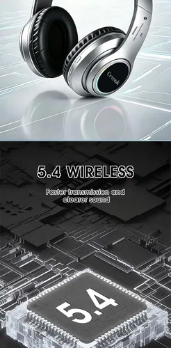 Vista 7 de Bluetooth sobre laoreja, tiempo de reproducción de 24horas y 6 modos de muisica ecualizados, auriculares inalambricos con microfono Plata Gris