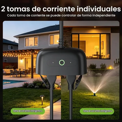 Vista 2 de GHome Smart - Enchufe inteligente para exteriores, enchufe Wi-Fi inteligente para el hogar con 2 tomas, resistencia a la intemperie IP64, compatible