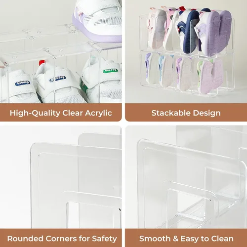 Vista 6 de Paquete de 4 zapateros de acrílico transparente para niños para organizadores de armario y almacenamiento, almacenamiento de zapatos de bebé
