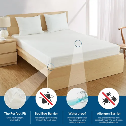 Vista 8 de Bargoose Funda de colchón ajustable Protector de cama de vinilo Protege contra plagas y líquidos Barrera contra alérgenos y ácaros del polvo