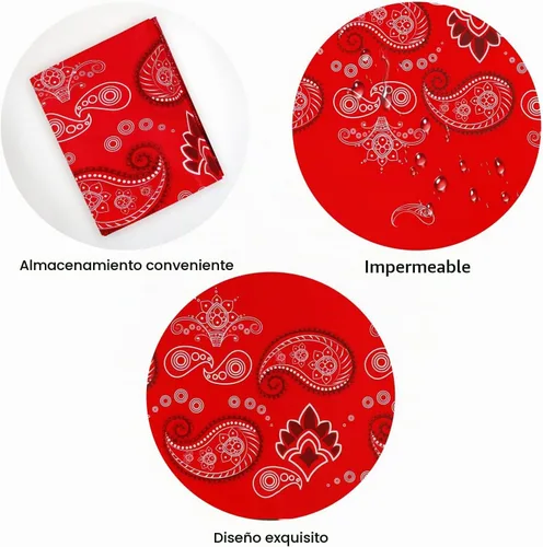 Vista 5 de PHOGARY Mantel de fiesta occidental de 2 piezas, bandana desechable con temática de vaquero, mantel de plástico con estampado de cachemira roja