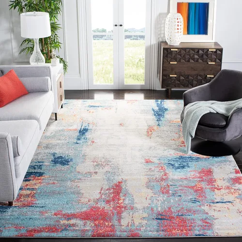 Vista 23 de SAFAVIEH Jasper Collection - Alfombra decorativa de 2 x 4 pies, azul y marfil, diseño abstracto moderno, no desprende pelusa y de fácil cuidado