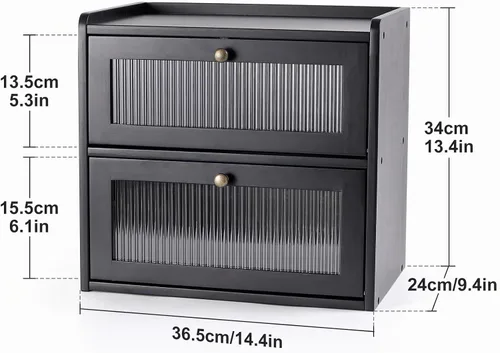 Vista 2 de Sunhoo Panera para encimera de cocina, contenedor de almacenamiento de pan de madera, contenedor de almacenamiento de pan de 2 capas, soporte