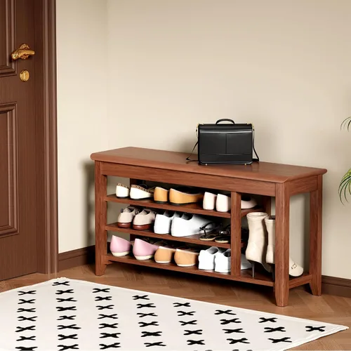Vista 2 de with Space for Boots,Shoe Rack, Shoe Bench, 3-Tier,Wooden Frame,flip-up Storage Compartment,Hidden Storage,Space-Saving,Entrance, Corridor,Front