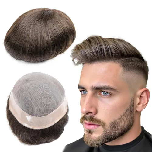 Vista 19 de Toupee - Sistema de reemplazo de cabello para hombres, cabello humano real, 5 x 7 pulgadas, base de encaje mono, extensión duradera para hombre