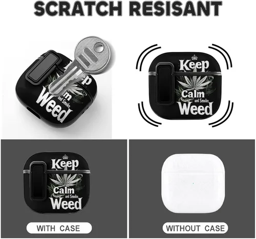 Vista 3 de Keep Calm and Smoke Weeds - Funda para auriculares Bluetooth compatible con AirPods 4 con protector de botón negro