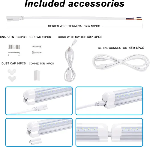 Vista 3 de Lámpara LED de tienda de 8 pies, 120 W, 14400 lúmenes, 6500 K, blanco frío, T8 V, tubo de luz LED integrado con 4 filas de luz para puerta