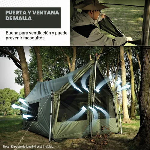 Vista 2 de REDCAMP Tienda de Campaña Caliente Grande tipo Hamaca con Salida para Estufa, Tienda de Campaña de Pared de Invierno Impermeable y Resistente al