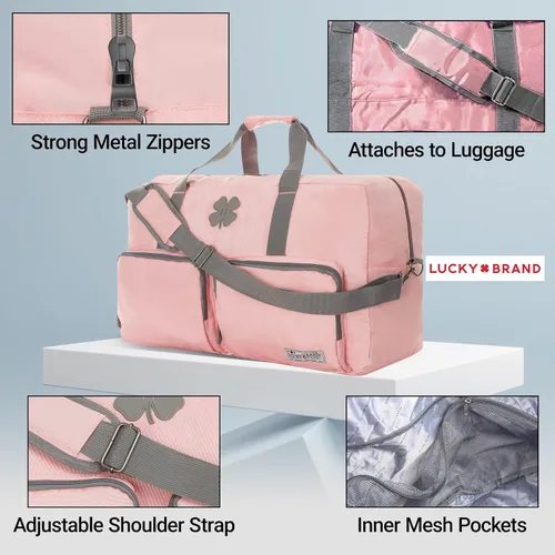 Vista 4 de Lucky Brand Bolso de fin de semana plegable para adultos con correa de hombro ajustable para adultos unisex, Rosa (Bridal Rose), Deportes