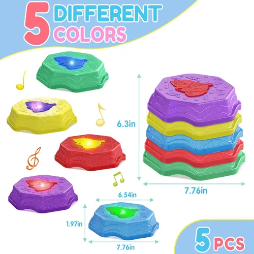 Vista 3 de Piedras Saltarinas para Niños con Luz y Música, Juguete Sensorial para Pequeñitos para Curso de Obstáculos y Coordinación, Regalos de Cumpleaños