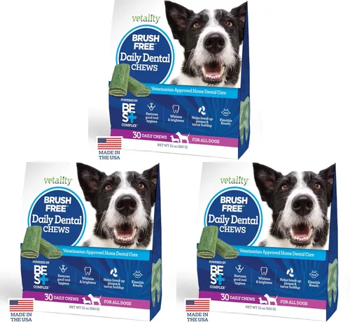 Vista 9 de Vetality Masticables de cuidado dental diario sin cepillo para perros Limpia los dientes y refresca el aliento 30 unidades El complejo