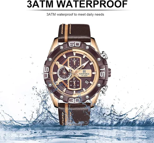 Vista 4 de NAVIFORCE Hombres Cronógrafo Reloj Impermeable Deporte Cuero Relojes Analógicos Cuarzo Fecha Negocios Moda Relojes de Pulsera para Hombr