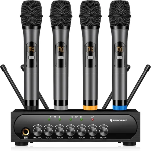 Vista 10 de Sistema de micrófono inalámbrico Micrófono dinámico inalámbrico UHF Micrófono de mano inalámbrico de doble canal con Echo Bluetooth Control