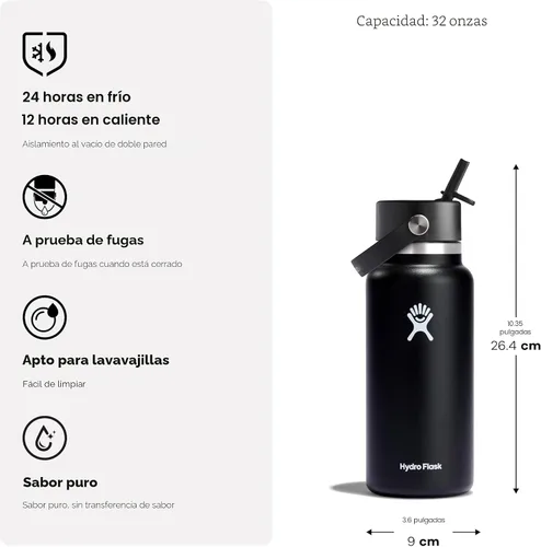 Vista 6 de Hydro Flask Botella de agua – Acero inoxidable aislado – Tapa flexible con popote de boca ancha, antiderrames, a prueba de fugas y recargable de 32