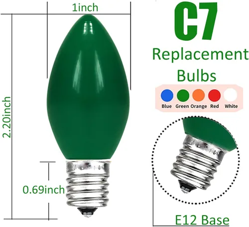 Vista 6 de Bombillas de repuesto C7, bombillas de Navidad multicolor, base de candelabro E12, incandescente de 5 vatios para luces de cadena al aire libre