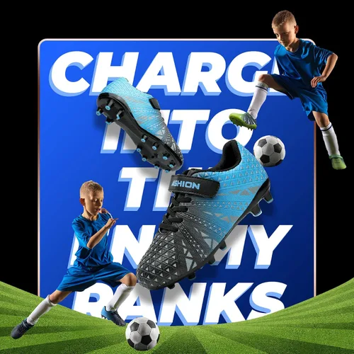 Vista 8 de ASHION Botines de fútbol unisex para niños y niñas, para césped firme, sin atar, zapatos de fútbol duraderos