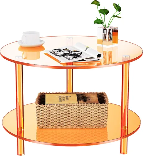 Vista 9 de Mesa de centro acrílica, pequeña mesa de centro moderna redonda para sala de estar, verde