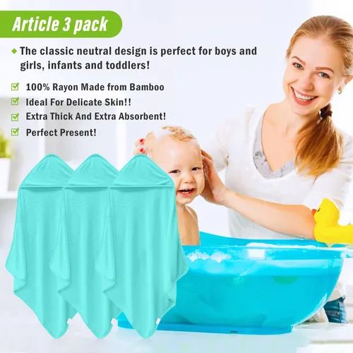 Vista 6 de Cosy Family Paquete de 3 toallas con capucha para bebé, rayón hechas de bambú, toallas de baño suaves unisex para bebés, niños pequeños, bebés