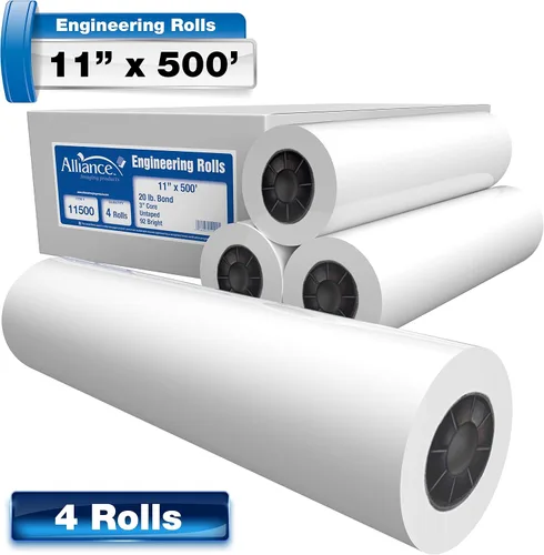 Vista 3 de Alliance Rollos de papel de formato ancho Bond Engineering (20 libras 4 rollos, 11 pulgadas x 500 pies núcleo de 3 pulgadas)