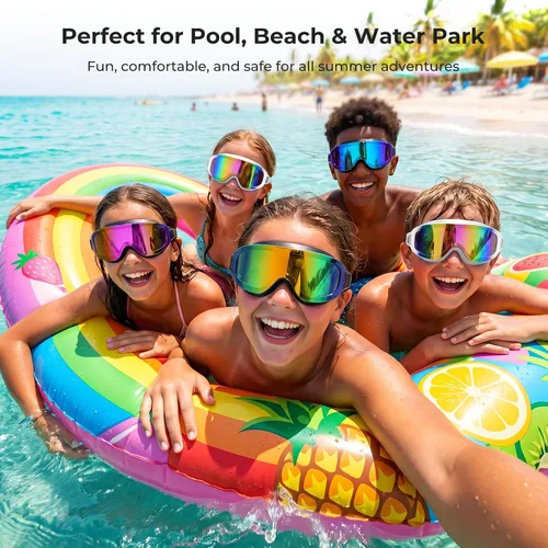 Vista 7 de Aegend Gafas de natación para adultos, paquete de 2 unidades, sin marco, 180°, visión amplia, antiniebla, UV, a la moda, para hombres y mujeres