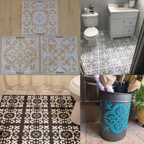 Vista 7 de 3 plantillas de azulejos de 12 x 12 pulgadas – Plantillas grandes de pintura para muebles de pared de suelo, tela de madera, plantillas de mandala