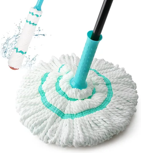 Vista 19 de Trapeadores giratorios autoescurridizos para limpieza de suelos, fregona de microfibra con mango largo de 57 pulgadas, fregona fácil de escurrir