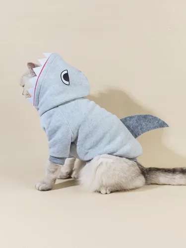 Vista 4 de QWINEE Sudadera de tiburón para perro, chaqueta abrigada para perro, sudadera con capucha para cachorro, ropa de Navidad y Halloween para perro