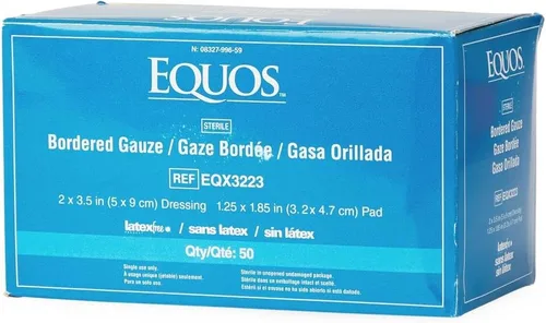 Vista 5 de Equos Gasa con bordes estériles, sin látex, ideal para el cuidado de heridas, 2" x 3", paquete de 50