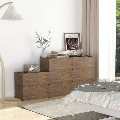 Vista 8 de woodtalks Cómoda apilable de 1 cajón, cómoda multiusos para dormitorio, armario de almacenamiento para entrada, mesita de noche, sofá junto a