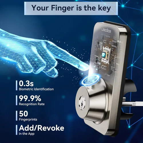Vista 4 de U68W WiFi Fingerprint Smart Door Lock with Knob Set, Satin Nickel