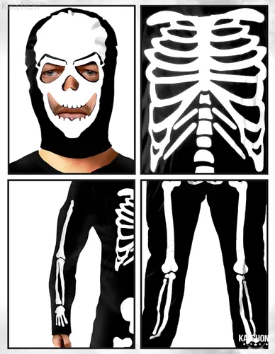 Vista 5 de KatchOn, Disfraces de esqueleto de Halloween para hombre, traje de esqueleto para hombre, overoles de Halloween para hombre, fiesta de disfraces
