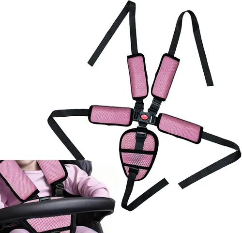 Vista 7 de 5 Point Harness Seat Belt for High Chair,Universal Seatbelt Crotch Cushion Shoulder Pads negro-1 pieza