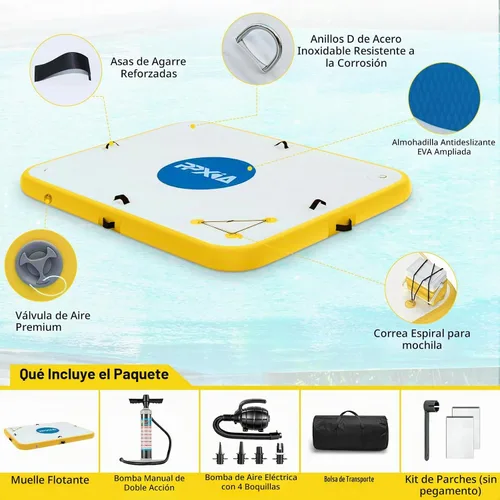 Vista 5 de Inflatable Dock- Floating Docks for Lakes 10ft 6ft 8ft 5ft, Inflatable Water Mat Island Float Blow Up Platform for River, Pool, Ocean