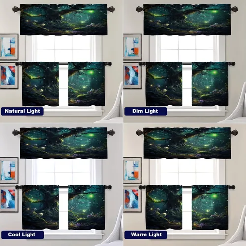 Vista 276 de Batmerry American Flag Ink Dot Blackout Tier Curtains, Red Blue White Stars Abstract Thermal Insulated Half Curtain Rod Pocket Small Valance for