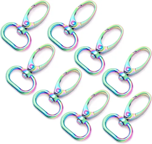 Vista 12 de Ganchos giratorios de metal arcoíris con anillos en D arcoíris y hebillas deslizantes para bolso de arco iris Tri-Glides