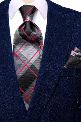 Vista 128 de Hi-Tie Corbata clásica de cachemira para hombre con pañuelo y gemelos a cuadros