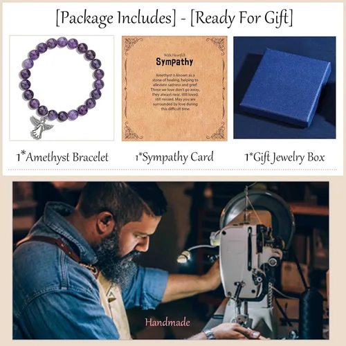 Vista 6 de DAPUBO Sympathy Gift for Loss of Loved Ones, Grief Gifts for Women, Natural Stone Healing Amethyst Remembrance Bracelet, Memorial Bereavement